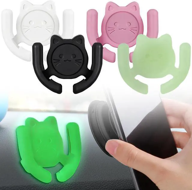 Main image of Multi-Surface Holder Car Mount 4 Pack Compatible for Popsocket Grip Holder for Pop Socket Mount Device Accessory Wall Mount Cute Cat Strong Adhesive Sticky (Black, Pink, White, Glow in Dark)