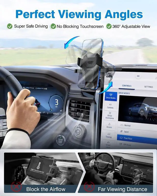 Alt view image 5 of 7 - FIILINES Phone Holder for 2021-2025 Ford Mustang Mach-E, Center Control Touch Screen Phone Mount for Mustang Mach-E Accessories Navigation Bracket Cellphone Holder Fit All Phones