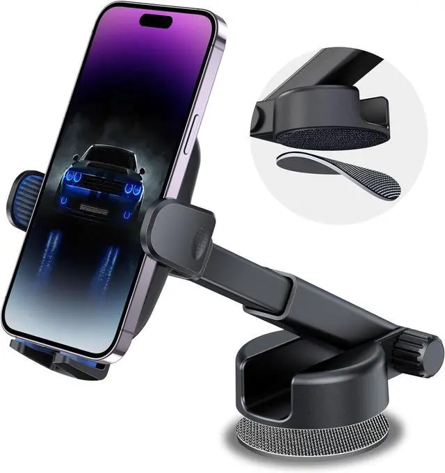 Main image of Phone Holder Car [Reusable Velcro Design] Universal Dashboard Windshield Phone Mount for Car,[One Finger Release],360° Rotation Car Phone Mount Compatible with iPhone Smartphone