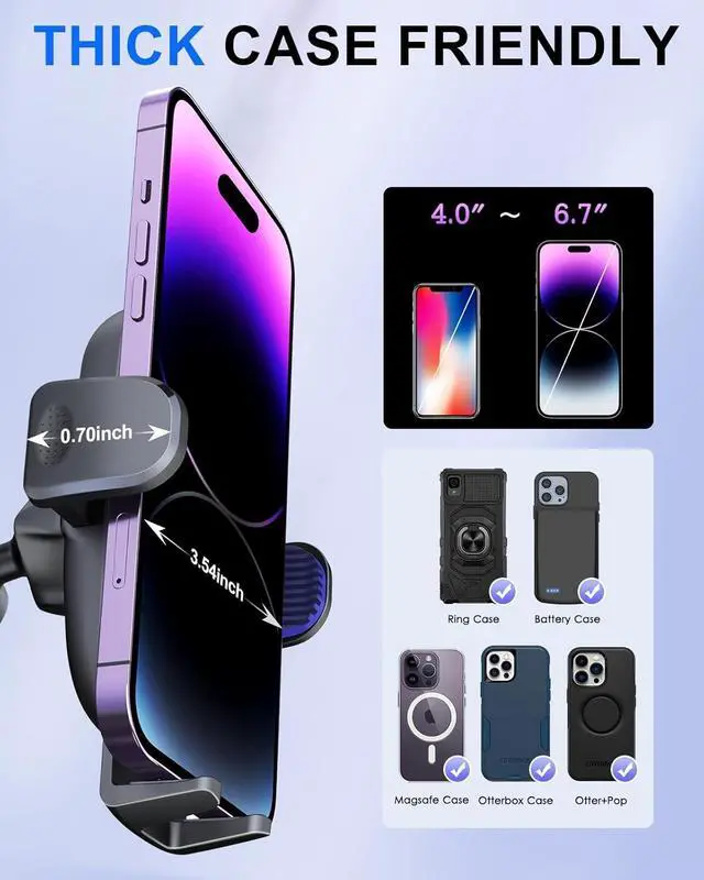 Alt view image 5 of 6 - Phone Holder Car [Reusable Velcro Design] Universal Dashboard Windshield Phone Mount for Car,[One Finger Release],360° Rotation Car Phone Mount Compatible with iPhone Smartphone