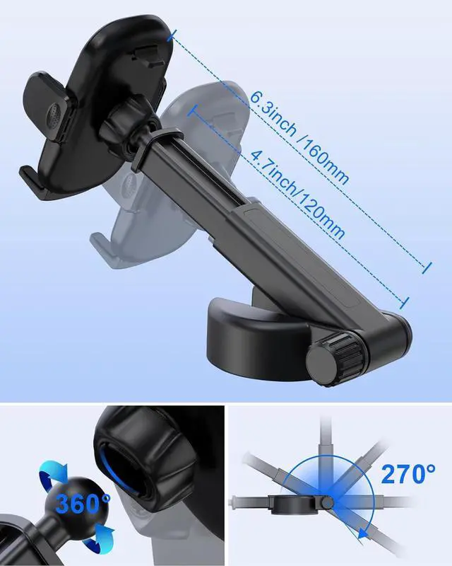 Alt view image 4 of 6 - Phone Holder Car [Reusable Velcro Design] Universal Dashboard Windshield Phone Mount for Car,[One Finger Release],360° Rotation Car Phone Mount Compatible with iPhone Smartphone