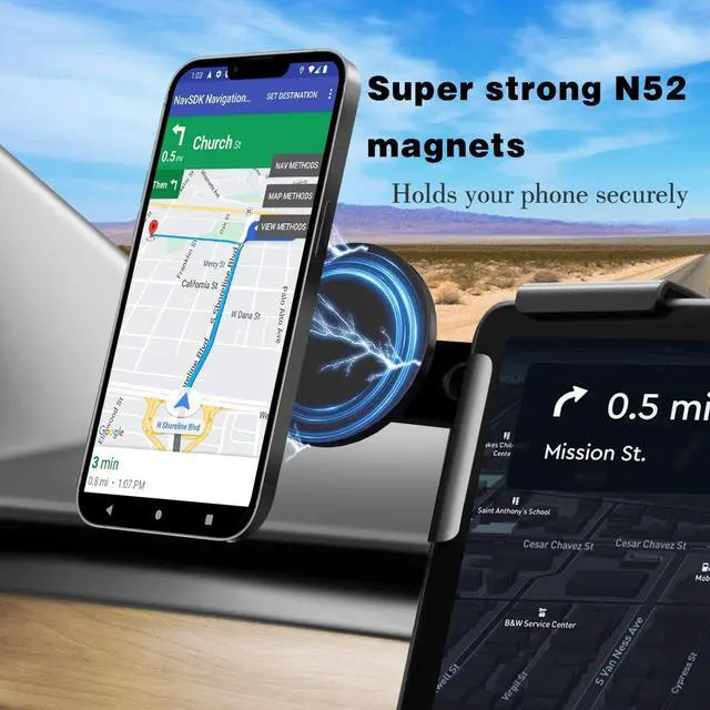 Alt view image 4 of 6 - ANKEWAY Phone Mount Holder for Tesla Model 3 Y X S, Strongest Magnet Power MagSafe Car Phone Holder, iPhone Mount Compatible with 16 15 14 13 12 Series, Fits Android Phones with Magnetic Ring