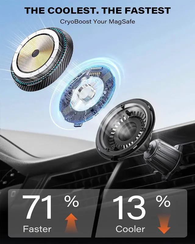 Alt view image 4 of 7 - APPS2Car for Qi2 15W MagSafe Car Mount Charger, Qi2-Certified MagSafe Car Charger, Air Vent/Dashboard Magnetic Phone Holder Car for iPhone 16e 16 Pro Max Plus 15 14 13, Black