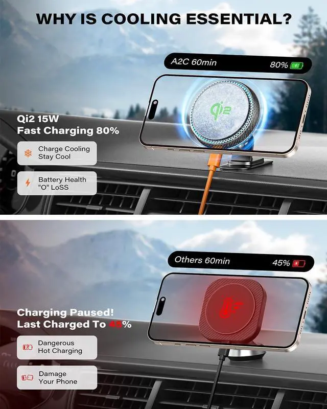 Alt view image 5 of 7 - APPS2Car for Qi2 15W MagSafe Car Mount Charger, Qi2-Certified MagSafe Car Charger, Air Vent/Dashboard Magnetic Phone Holder Car for iPhone 16e 16 Pro Max Plus 15 14 13, Black