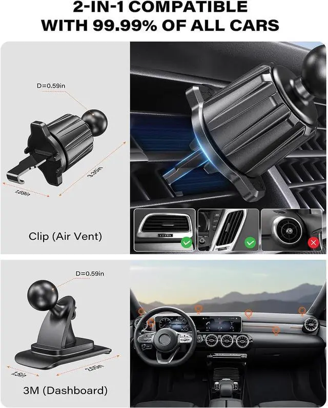Alt view image 6 of 7 - APPS2Car for Qi2 15W MagSafe Car Mount Charger, Qi2-Certified MagSafe Car Charger, Air Vent/Dashboard Magnetic Phone Holder Car for iPhone 16e 16 Pro Max Plus 15 14 13, Black