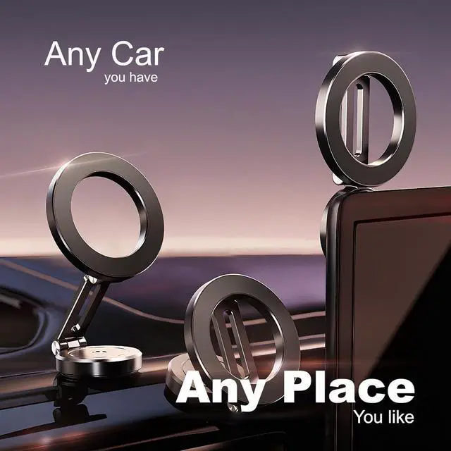 Alt view image 6 of 6 - for Magsafe Car Mount for iPhone, Aluminum Alloy,Magnetic Phone Holder for Car,Cell Phone Car Mount,360° Rotation,Strong Magnet,Folding Holder,for iPhone 12,13,14,15,16 pro max and Android