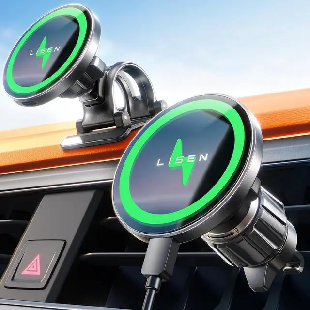 Main image of LISEN for 15W MagSafe Car Mount Charger,Air Vent/Dashboard iPhone Magnetic Wireless Car Charger,Super Fast Charging MagSafe Charging Mount Wireless for iPhone 16 15 14 13 12,Black