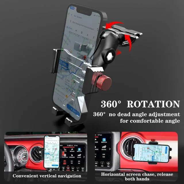 Alt view image 2 of 6 - EASEORD Upgraded Phone Mount for 2018-2023 Jeep Wrangler JL & Gladiator JT & Sahara, Wrangler Air Vent 360° Rotation Cell Phone Holder Compatible iPhone Android Smartphone
