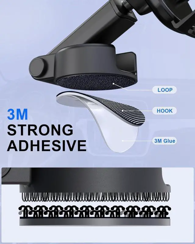 Alt view image 2 of 6 - Phone Holder Car [Reusable Velcro Design] Universal Dashboard Windshield Phone Mount for Car,[One Finger Release],360° Rotation Car Phone Mount Compatible with iPhone Smartphone
