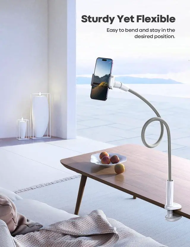 Alt view image 2 of 7 - Lamicall Phone Holder Bed Gooseneck Mount, Cell Phone Clamp Clip for Desk, Flexible Long Arm Headboard Bedside Lazy Bracket, Overhead Table Stand Grey