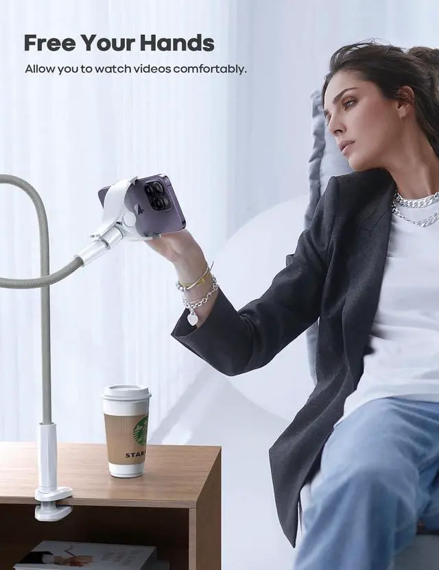 Alt view image 3 of 7 - Lamicall Phone Holder Bed Gooseneck Mount, Cell Phone Clamp Clip for Desk, Flexible Long Arm Headboard Bedside Lazy Bracket, Overhead Table Stand Grey