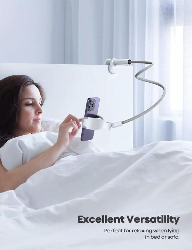 Alt view image 4 of 7 - Lamicall Phone Holder Bed Gooseneck Mount, Cell Phone Clamp Clip for Desk, Flexible Long Arm Headboard Bedside Lazy Bracket, Overhead Table Stand Grey