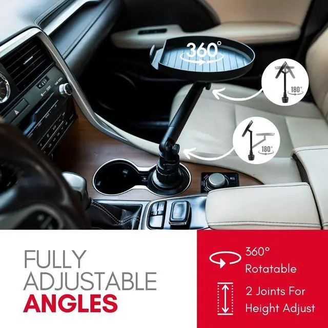 Alt view image 4 of 6 - Macally Cup Holder Tray for Car - Adjustable Car Tray Table - Perfect Car Food Tray for Eating with Phone Slot and Swivel Arm - Car Organizer
