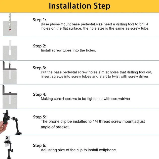 Alt view image 7 of 7 - Wall Mount Phone Stand for Car/Desk/Boat/Desk/Vehicles Dashboard,360° Adjustable Aluminum Alloy Mount 10 inch Arm Holder,Compatible with 3.5~7.5" iPhone/HTC/LG/Huawei/Smartphones