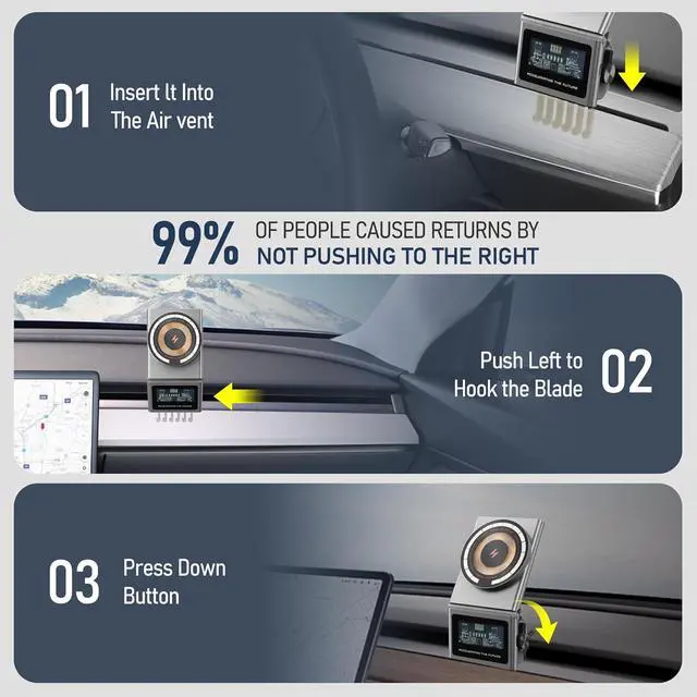 Alt view image 3 of 7 - frani Magnetic Wireless Charging Phone Mount Designed for Tesla Model 3 2017-2023 and Model Y 2020-2024,15W Fast Charging Tesla Phone Mount