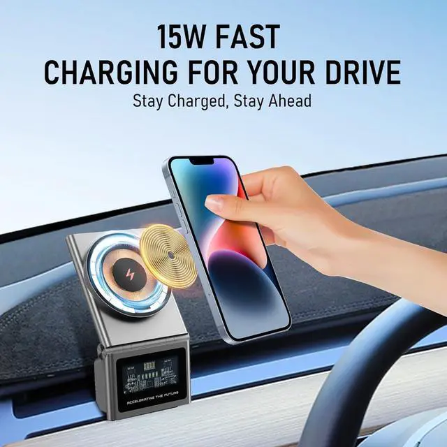 Alt view image 5 of 7 - frani Magnetic Wireless Charging Phone Mount Designed for Tesla Model 3 2017-2023 and Model Y 2020-2024,15W Fast Charging Tesla Phone Mount