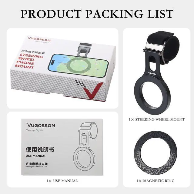 Alt view image 7 of 7 - Magnetic Phone Holder for Tesla, Steering Wheel Phone Mount for MagSafe Car Holder, Work on iPhone,Samsung and All Phones, Magnetic Ring Included (Black)