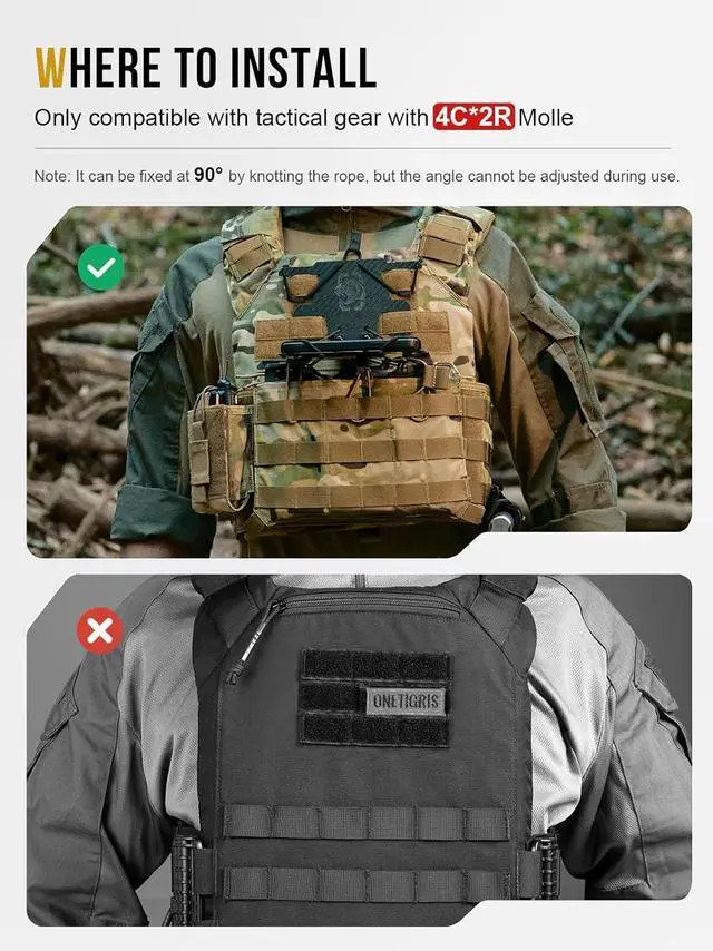 Alt view image 2 of 7 - OneTigris MOLLE Phone Holder Version 2.0, Plate Carrier Accessories Tactical Vest Phone Holder Phone Chest Mount for Cellphone Screen Size 4.7"-6.8"