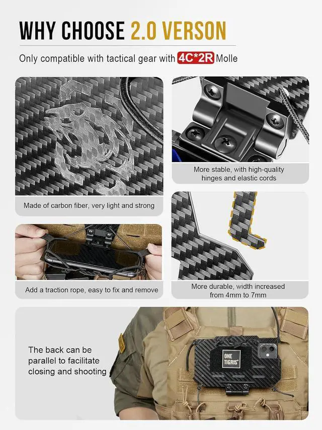 Alt view image 3 of 7 - OneTigris MOLLE Phone Holder Version 2.0, Plate Carrier Accessories Tactical Vest Phone Holder Phone Chest Mount for Cellphone Screen Size 4.7"-6.8"