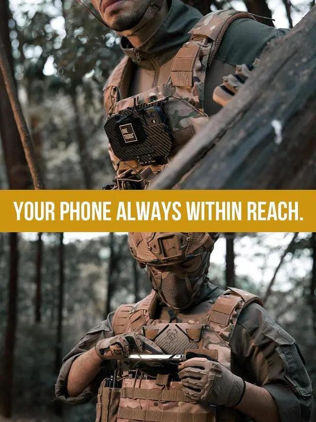 Alt view image 7 of 7 - OneTigris MOLLE Phone Holder Version 2.0, Plate Carrier Accessories Tactical Vest Phone Holder Phone Chest Mount for Cellphone Screen Size 4.7"-6.8"