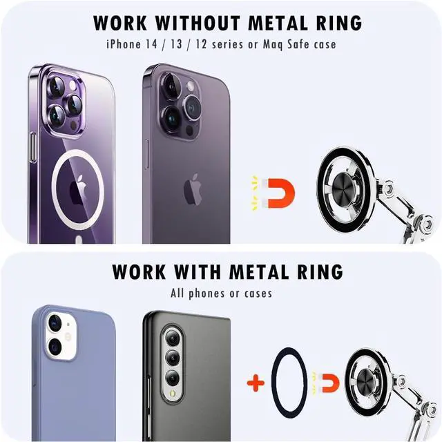 Alt view image 5 of 7 - Universal 360° Pro - 2025 New Magnetic Suction Car Phone Holder Hands Free Automobile Mounts Cell Phone Holder with Metal Ring Adjustable Cell Phone Mount for All Mobile Phones