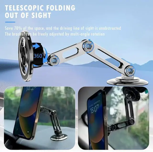 Alt view image 6 of 7 - Universal 360° Pro - 2025 New Magnetic Suction Car Phone Holder Hands Free Automobile Mounts Cell Phone Holder with Metal Ring Adjustable Cell Phone Mount for All Mobile Phones
