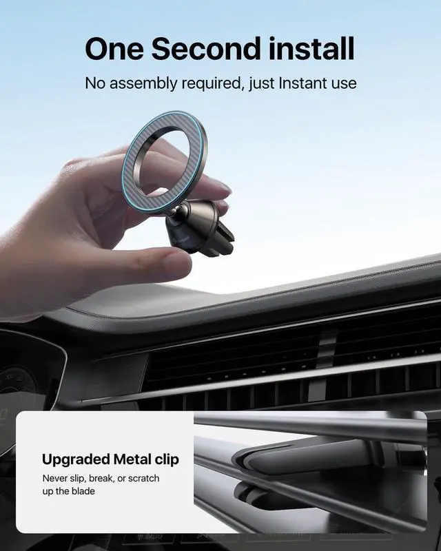 Alt view image 3 of 7 - andobil for Magsafe Car Mount [Strongest Magnet, Easy Installation] All Metal Magnetic Car Phone Holder for Samsung Galaxy S25, 360° Air Vent Car Phone Mount, Fits for iPhone 16/15, and MagSafe Cases