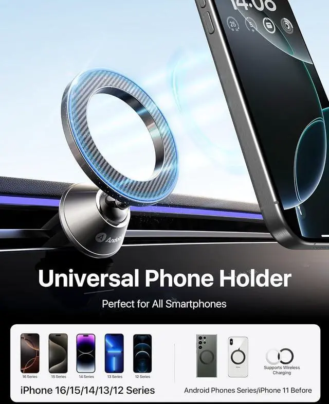 Alt view image 5 of 7 - andobil for Magsafe Car Mount [Strongest Magnet, Easy Installation] All Metal Magnetic Car Phone Holder for Samsung Galaxy S25, 360° Air Vent Car Phone Mount, Fits for iPhone 16/15, and MagSafe Cases