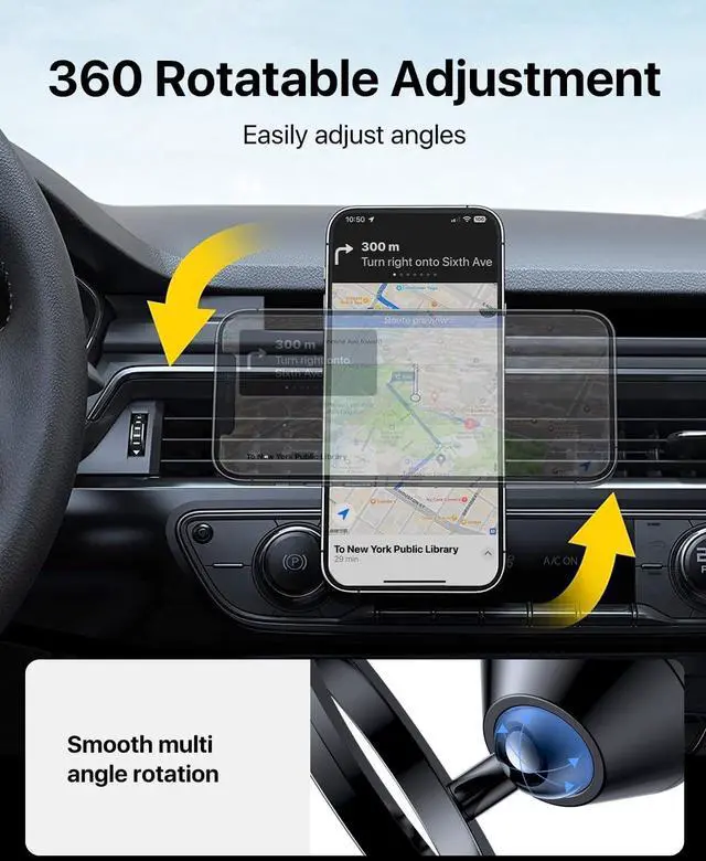 Alt view image 4 of 7 - andobil for Magsafe Car Mount [Strongest Magnet, Easy Installation] All Metal Magnetic Car Phone Holder for Samsung Galaxy S25, 360° Air Vent Car Phone Mount, Fits for iPhone 16/15, and MagSafe Cases