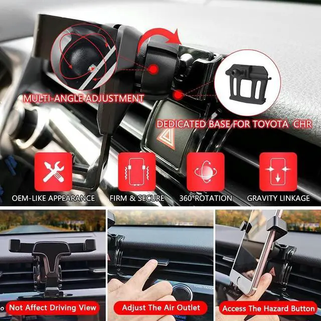 Alt view image 2 of 6 - 1797 Phone Mount Holder fit for Nissan Rogue Accessories 2014-2020 Car Cellphone Cradle Air Outlet Hazard Button Gravity Upgraded Dash Navigation Black