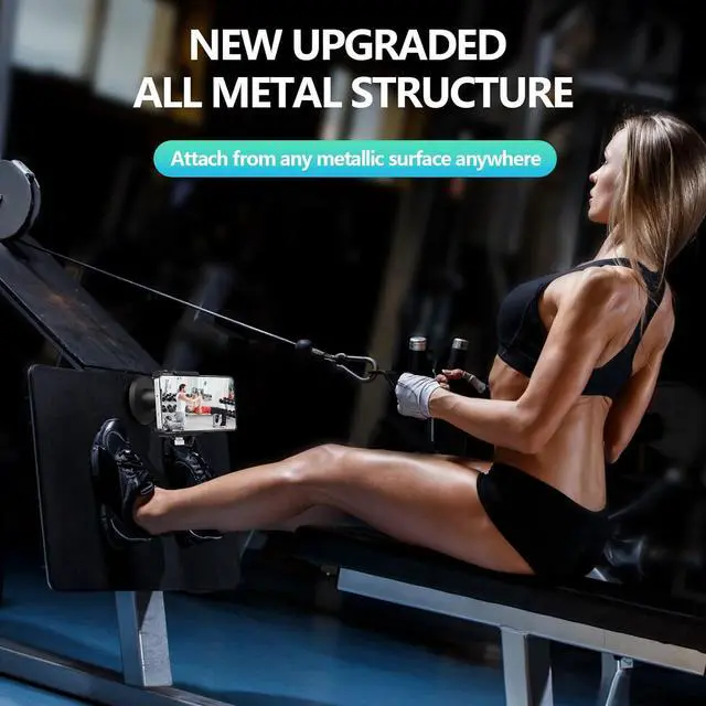 Alt view image 3 of 7 - Gym Magnetic Phone Holder, All Metal Magnet Base Phone Mount for Gym Equipment, Tractor, Refrigerator, Forklift, or Any Ferrous Metal Surface, Compatible with All Smartphones