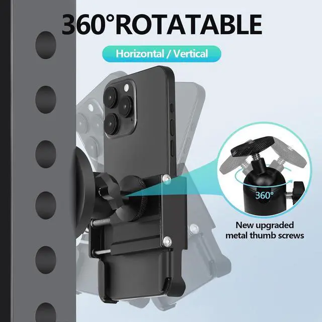 Alt view image 5 of 7 - Gym Magnetic Phone Holder, All Metal Magnet Base Phone Mount for Gym Equipment, Tractor, Refrigerator, Forklift, or Any Ferrous Metal Surface, Compatible with All Smartphones