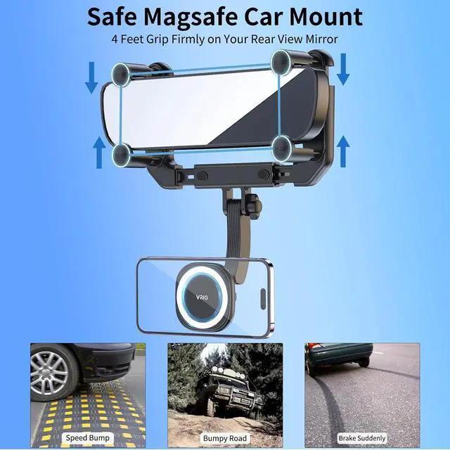 Alt view image 3 of 7 - VRIG MG-15 Magnetic Rear View Mirror Phone Holder for car [Big Rear Mirrors Friendly],Magsafe Hands Free 360 Rotating Strong Magnet Cell Phone Mount Fit for iPhone 16/1514/13/12 Series