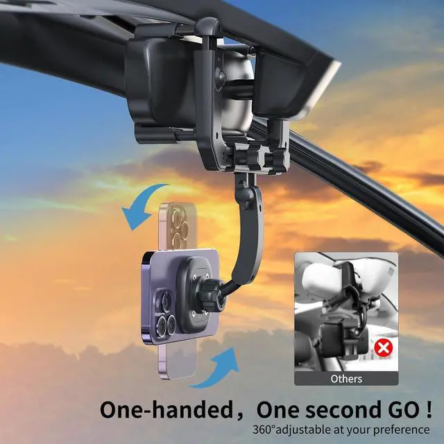 Alt view image 4 of 7 - VRIG MG-15 Magnetic Rear View Mirror Phone Holder for car [Big Rear Mirrors Friendly],Magsafe Hands Free 360 Rotating Strong Magnet Cell Phone Mount Fit for iPhone 16/1514/13/12 Series