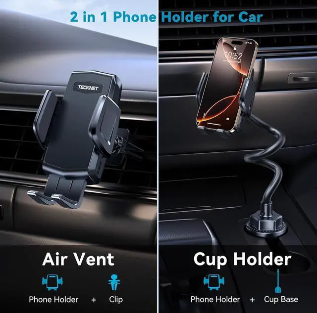 Alt view image 2 of 7 - Universal Car Cup Phone Holder  Adjustable Cradle Car Mount with Air Vent Phone Mount & Extra Grip Pads for iPhone  All Smartphone