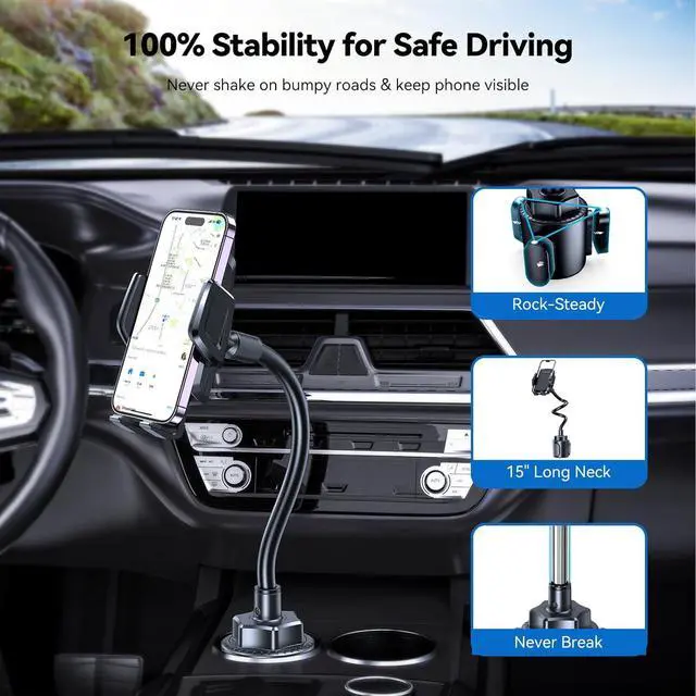 Alt view image 5 of 7 - Universal Car Cup Phone Holder  Adjustable Cradle Car Mount with Air Vent Phone Mount & Extra Grip Pads for iPhone  All Smartphone