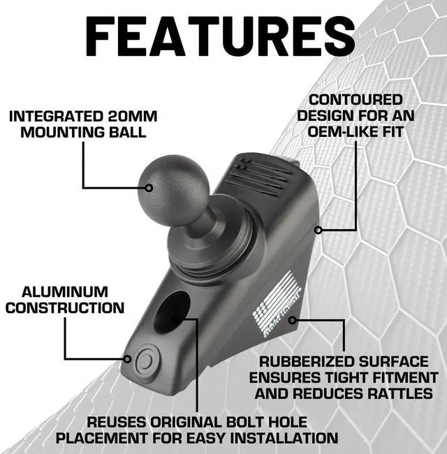 Alt view image 3 of 7 - Bulletpoint Mounting Solutions A-Pillar Device Mount with 20mm Ball Compatible with 2018-2023 Jeep Wrangler JL & 2020-2023 Jeep Gladiator