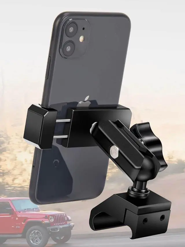 Main image of Nilkatss Aluminum Alloys Phone Mount for Jeep Wrangler 2018-2023 JL JLU 4xe&2020-2023 Gladiator JT,Camera Friendly forJeep Wrangler Phone Mount Compatible with 4.7" to 6.8" Smartphone