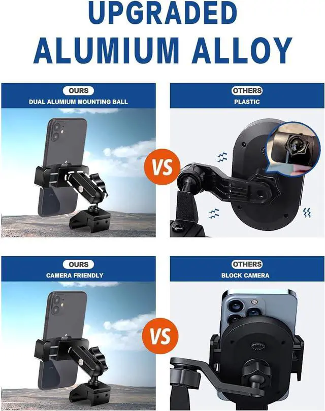 Alt view image 3 of 7 - Nilkatss Aluminum Alloys Phone Mount for Jeep Wrangler 2018-2023 JL JLU 4xe&2020-2023 Gladiator JT,Camera Friendly forJeep Wrangler Phone Mount Compatible with 4.7" to 6.8" Smartphone