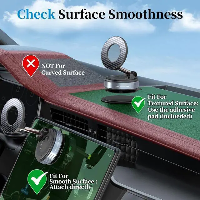 Alt view image 2 of 7 - PlusAcc Vacuum Magnetic Phone Holder for Car - Suction Cup Phone Mount 360° Rotatable Foldable Portable Strong Magnet Stand for iPhone 16/15/14/13 in Gym, Mirror, Smooth Surface, All Vehicles