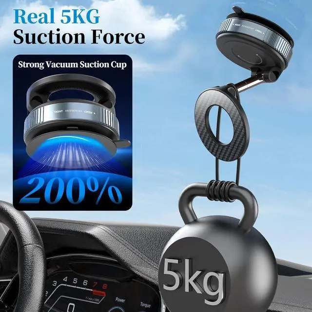 Alt view image 5 of 7 - PlusAcc Vacuum Magnetic Phone Holder for Car - Suction Cup Phone Mount 360° Rotatable Foldable Portable Strong Magnet Stand for iPhone 16/15/14/13 in Gym, Mirror, Smooth Surface, All Vehicles