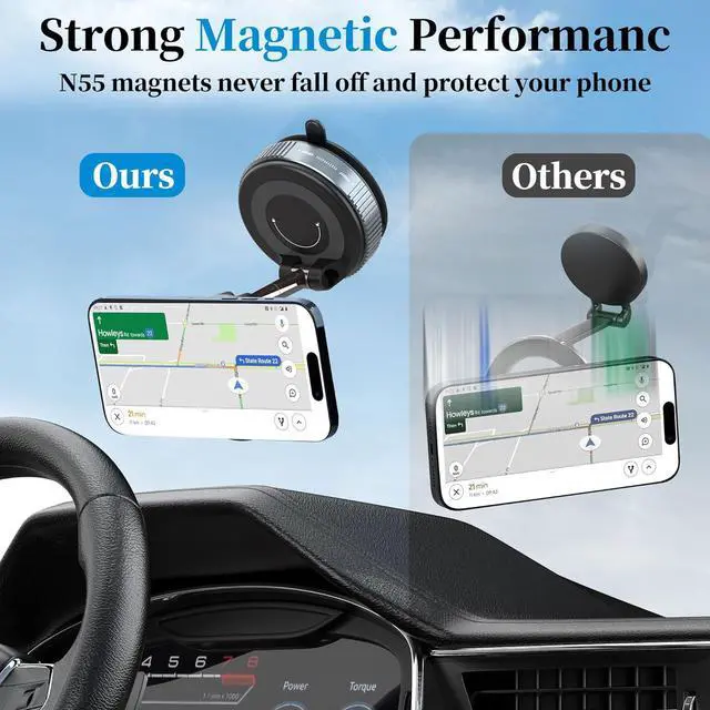 Alt view image 7 of 7 - PlusAcc Vacuum Magnetic Phone Holder for Car - Suction Cup Phone Mount 360° Rotatable Foldable Portable Strong Magnet Stand for iPhone 16/15/14/13 in Gym, Mirror, Smooth Surface, All Vehicles