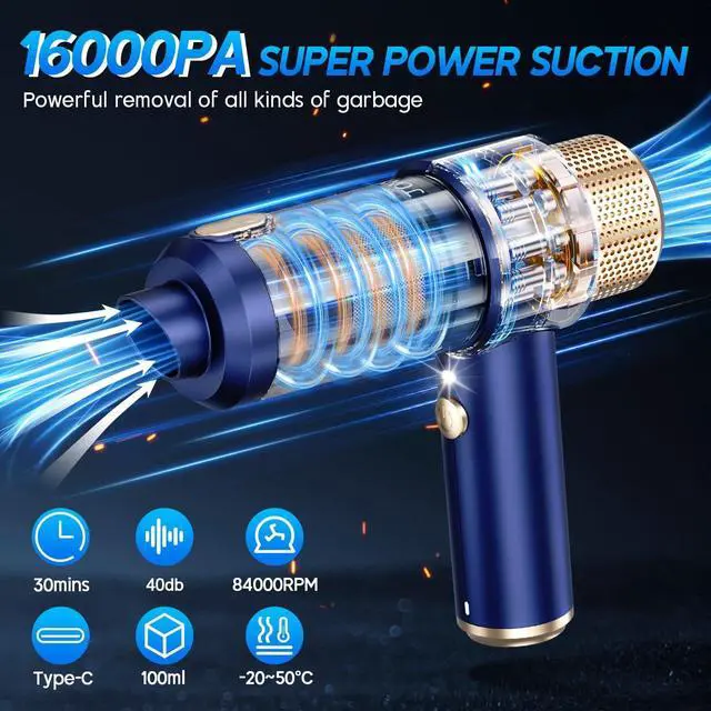 Alt view image 3 of 7 - JONYJ Handheld Car Vacuum Cleaner, 16000PA Hand Held Vacuum Portable Cordless, 2 in 1 Air Duster and Vacuum Cleaner with LED Light, Multi-Nozzles, 120W High Power Mini Vacuum for Home, Pet, Office