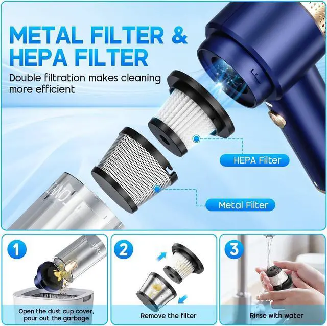 Alt view image 5 of 7 - JONYJ Handheld Car Vacuum Cleaner, 16000PA Hand Held Vacuum Portable Cordless, 2 in 1 Air Duster and Vacuum Cleaner with LED Light, Multi-Nozzles, 120W High Power Mini Vacuum for Home, Pet, Office