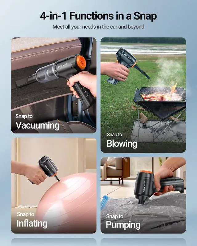 Alt view image 2 of 7 - SEALIGHT Mini Car Vacuum Wireless, High Power Suction and Air Duster, Lightweight and Compact Handheld Vacuum, Portable Vacuum Cleaner for Car, Home, Office, Pet