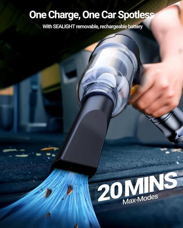 Alt view image 5 of 7 - SEALIGHT Mini Car Vacuum Wireless, High Power Suction and Air Duster, Lightweight and Compact Handheld Vacuum, Portable Vacuum Cleaner for Car, Home, Office, Pet