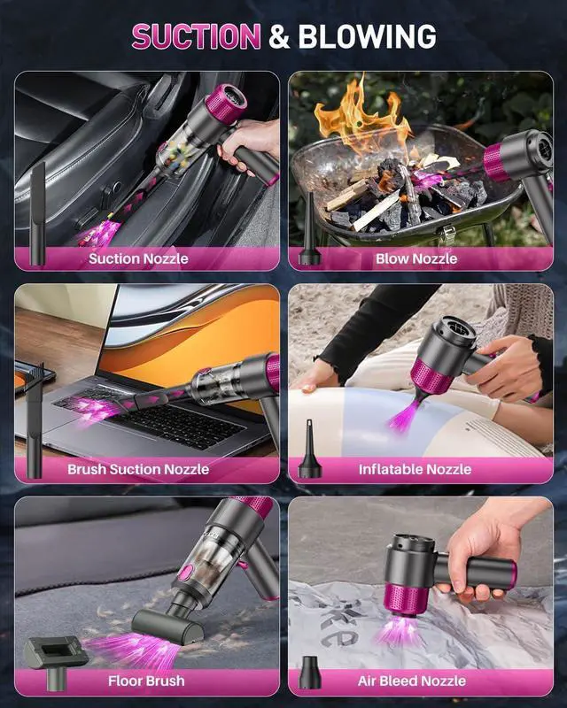 Alt view image 4 of 7 - EYYA Handheld Car Vacuum Cleaner Cordless, 15000PA High Power Car Vacuum Cleaner & Air Duster, 4-in-1 Portable Mini Car Vacuum Cleaner with LED Light, Hand Held Vacuum Cleaner for Car Home Office