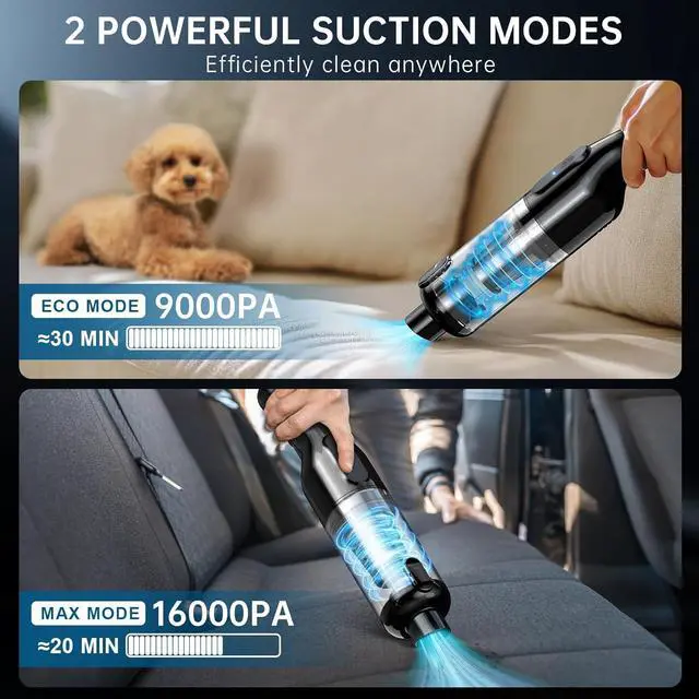 Alt view image 2 of 6 - Handheld Vacuum Cordless, Car Vacuum with 16000Pa Powerful Suction, Lightweight at 1.3 lbs, Type-C Charge, Multiple Accessories, Rechargeable Vacuum Cleaners for Home Office Car Pet