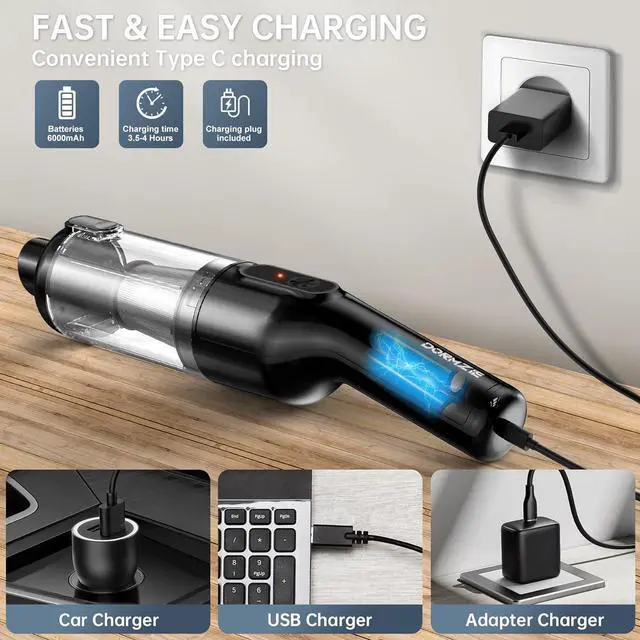 Alt view image 4 of 6 - Handheld Vacuum Cordless, Car Vacuum with 16000Pa Powerful Suction, Lightweight at 1.3 lbs, Type-C Charge, Multiple Accessories, Rechargeable Vacuum Cleaners for Home Office Car Pet