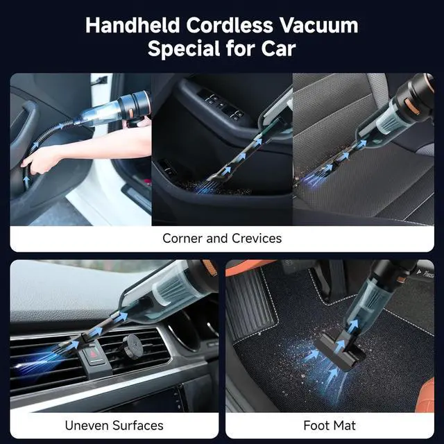 Alt view image 5 of 7 - Handheld Vacuum Cordless, Car Vacuum Cleaner with Brushless Motor, Strong Suction Vacuum & Compressed Air Dusters with LED Light, Wireless Mini Portable Hand Vacuum Blower for Home, Pet (Black)